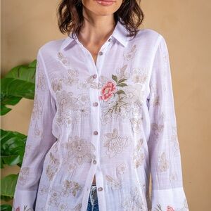 Paparazzi White and Pink Button Down Shirt